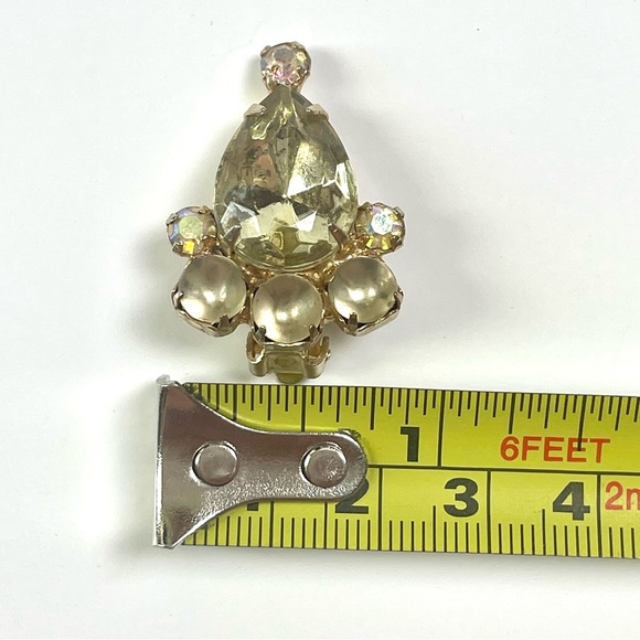 Vintage GARNE Clip On 7 Yellow Amber Stone Gold Tone Earrings - Picture 5 of 6